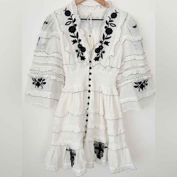 NWT By Anthropologie Embroidered V-Neck Ruffled Mini Dress - Picture 5 of 8